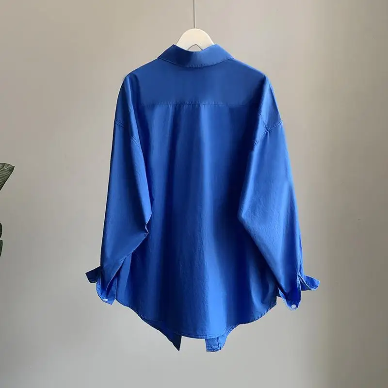 Camisa básica de manga larga para mujer, blusa con botones y cuello vuelto que combina con todo, Color sólido, moda coreana, Otoño, 2023