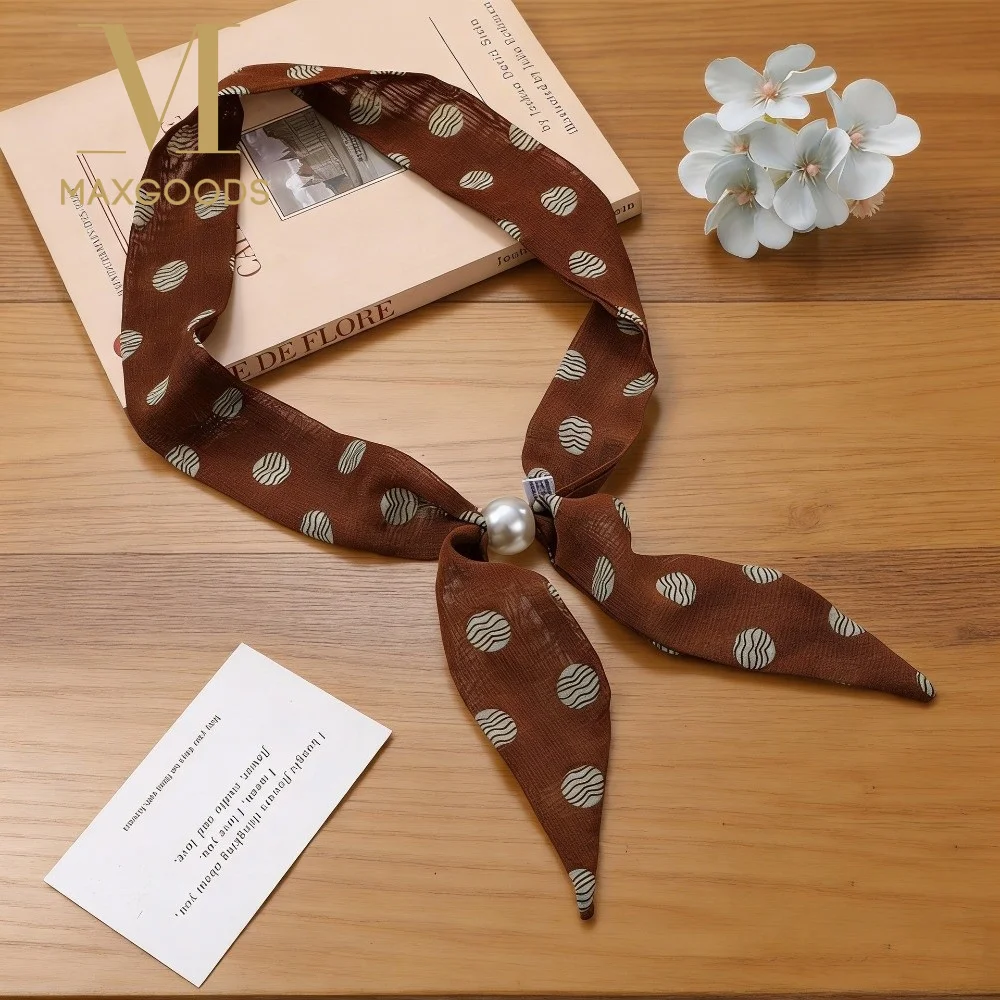 Fashion Y2K Polka Dot Long Scarf Leopard Print 97cm Women Luxury Foulard Magnetic Scarf Collar Decor