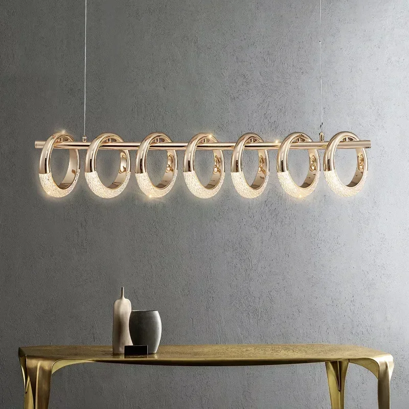 Modern Minimalism Circle Ring Led Pendant Lights Gold Acrylic Dining Room Kitchen Bar Chandelier Restaurant Lamp Lustre Fixtures