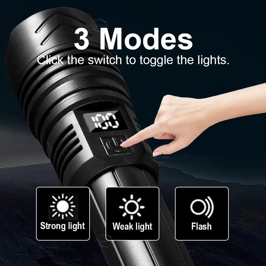 High Power Rechargeable LED Tactical Super Bright Flashlight IPX6 Waterproof Zoomable Torch for Outdoor Camping Fishing Lamp view 3