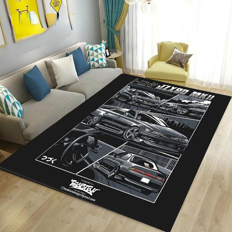JDM Cool Racing Car Pattern Carpet Living Room Bedroom Kitchen Bathroom Anti-Skid Area Rug Kids Bedroom Mats Home Decor