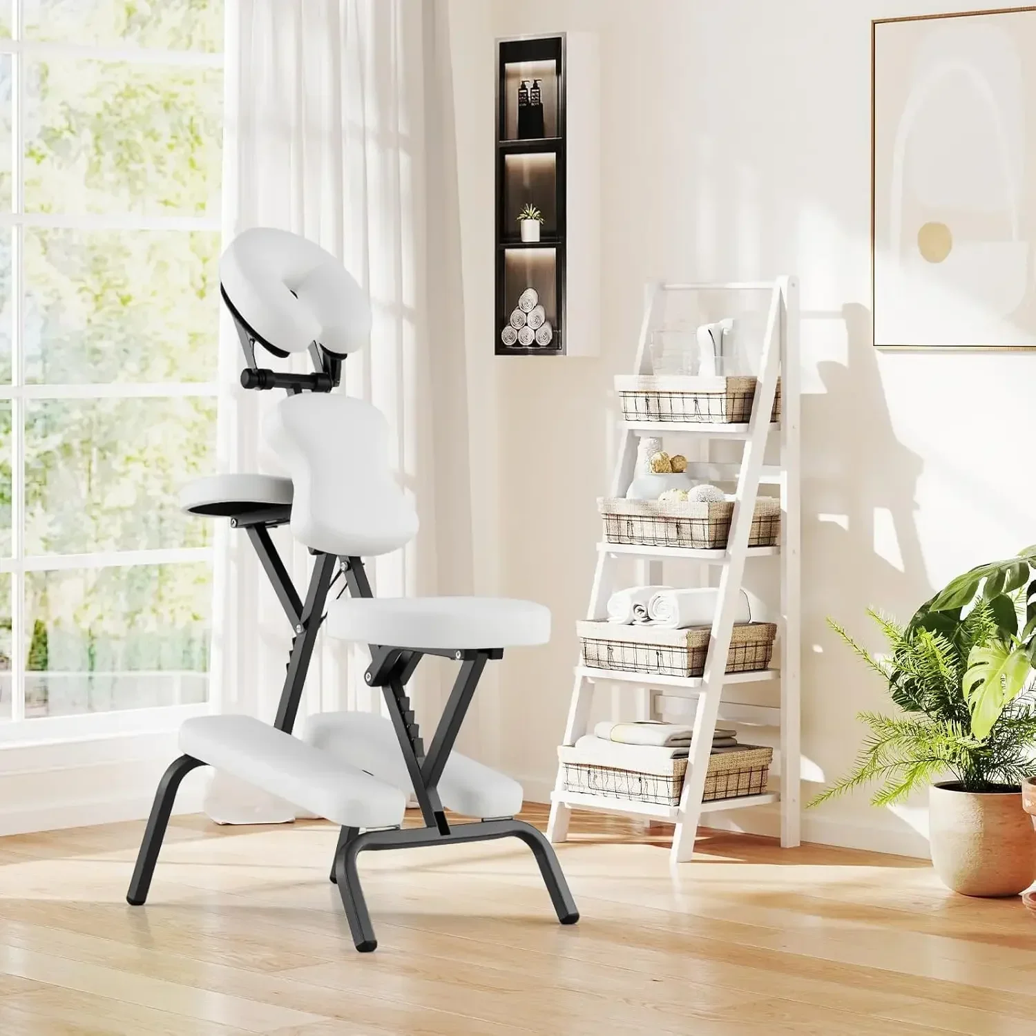 Portable Lightweight Massage Chair Travel Spa Tattoo Seat with Carrying Bag White