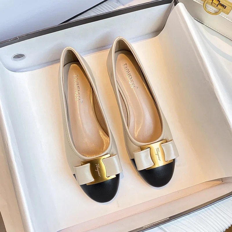 

Женские туфли с цветовыми блоками и бантом, на низком каблуке, повседневные, новинка 2026 года