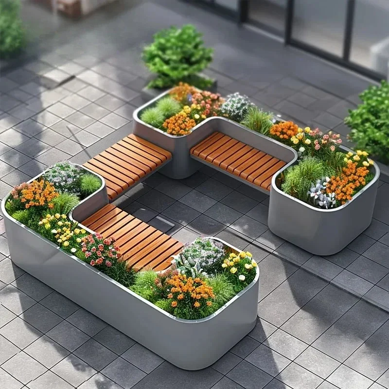 Flower bed creative rest area Outdoor garden Commercial street Municipal planting Pedestrian street Iron