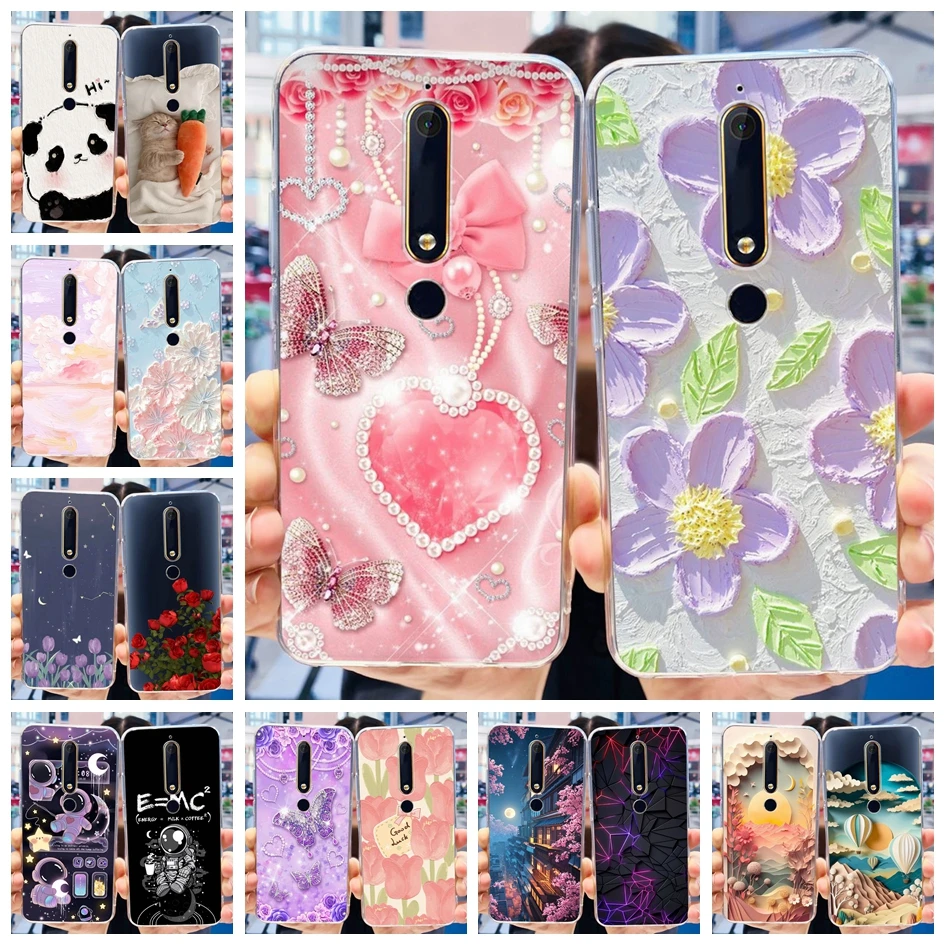 Para Nokia 6 2018 funda de moda flor parachoques de silicona suave para Nokia 6,1 funda TA-1043 TA-1045 TA-1054 TA-1050 TA-1068 funda de teléfono