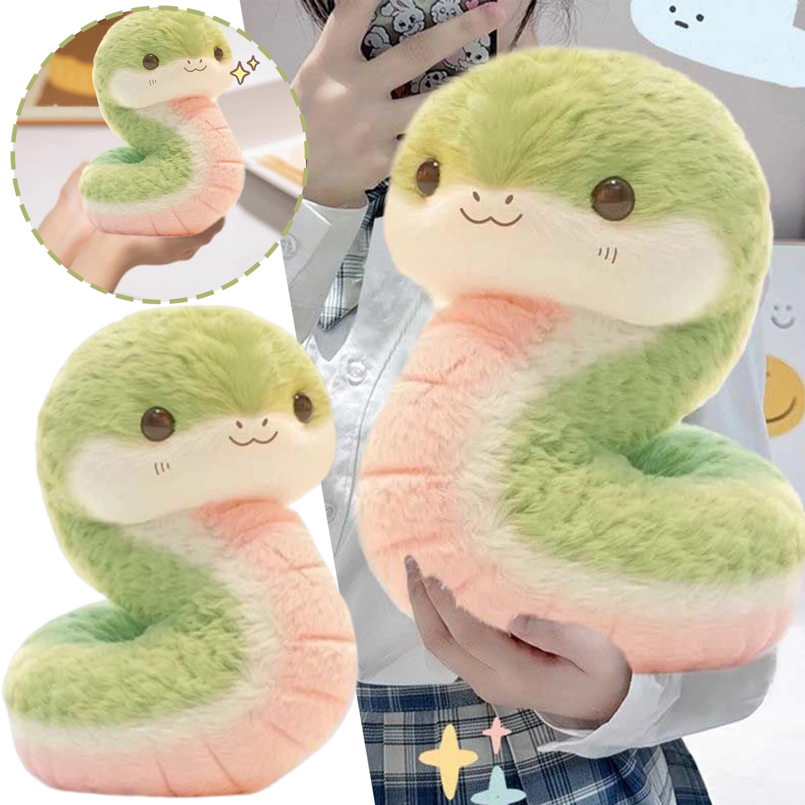 

Маленькая змея, плюшевые игрушки, милая пушистая зеленая змея, плюшевые игрушки для игры в обнимашки