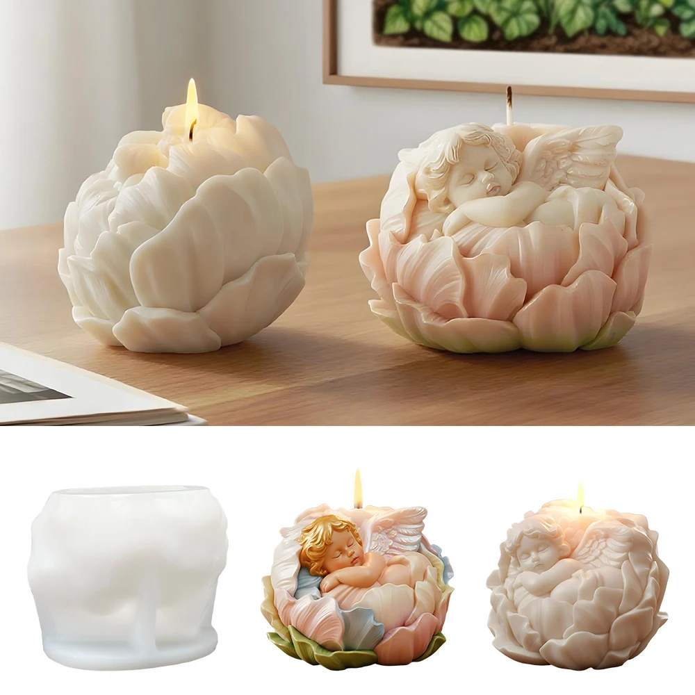 LZ124 3D Cute Flower Baby Candle Molds DIY Sleeping Angel Soap Gypsum Ornament Resin Silicone Mold For Home Decoration