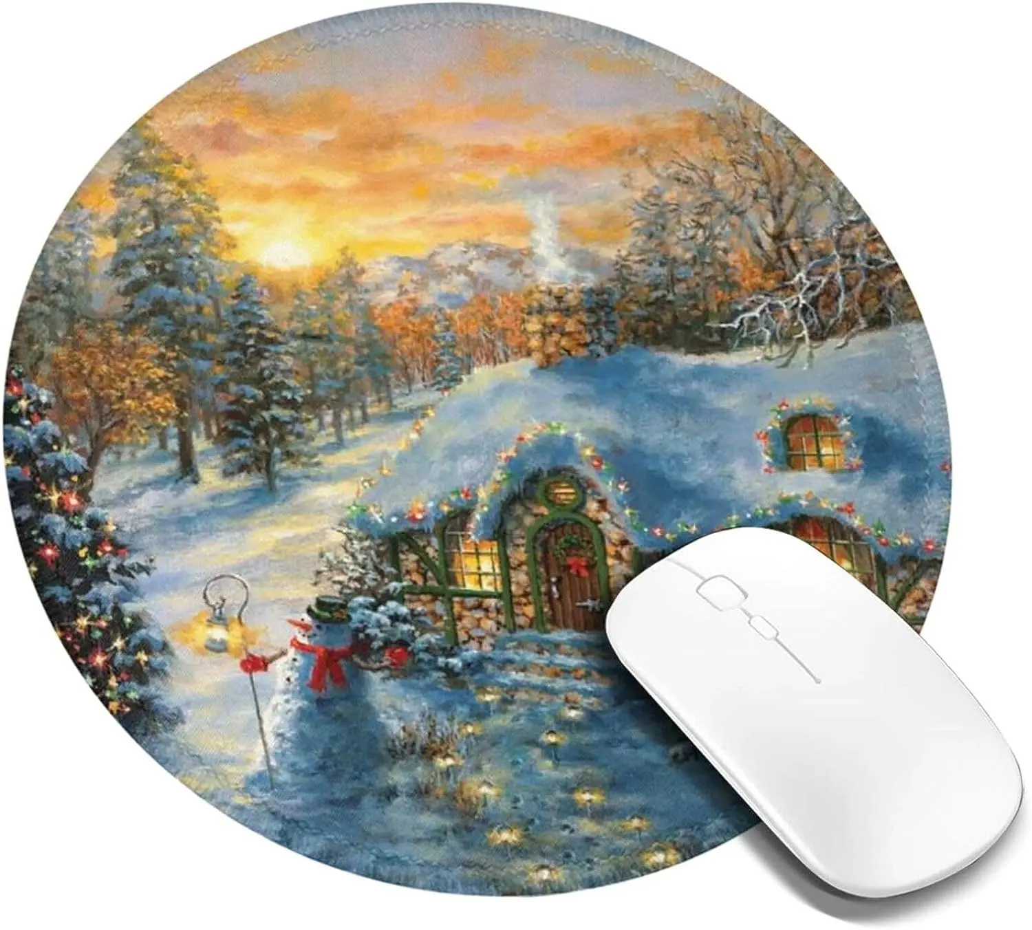 Christmas Lodge Pattern Mouse Mat with Non-Slip Rubber Base Cute Round Mousepad for Laptop Computer Office Work 7.9x7.9 Inch
