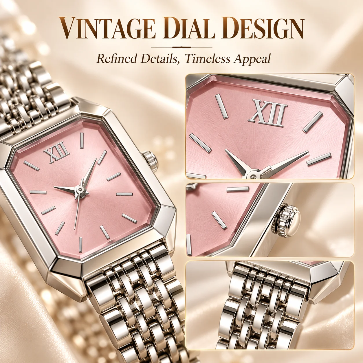Women's Vintage Rectangular Quartz Watch, Elegant Roman Numeral Dial, Stylish Metal Link Bracelet, Classic Fashion Wristwatch