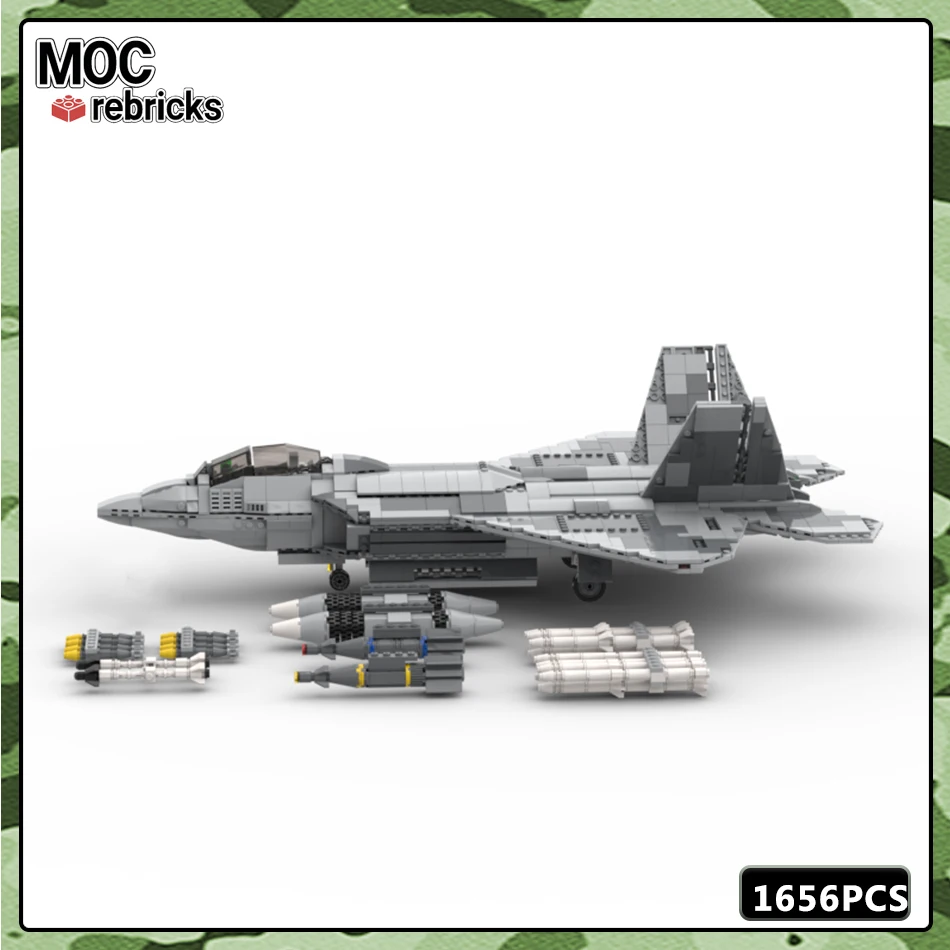 MOC 밀리터리 시리즈 빌딩 블록 모델, F-22 랩터 비행 전투 무기 부품 세트, 독창성 DIY 어린이 선물, 교육 완구