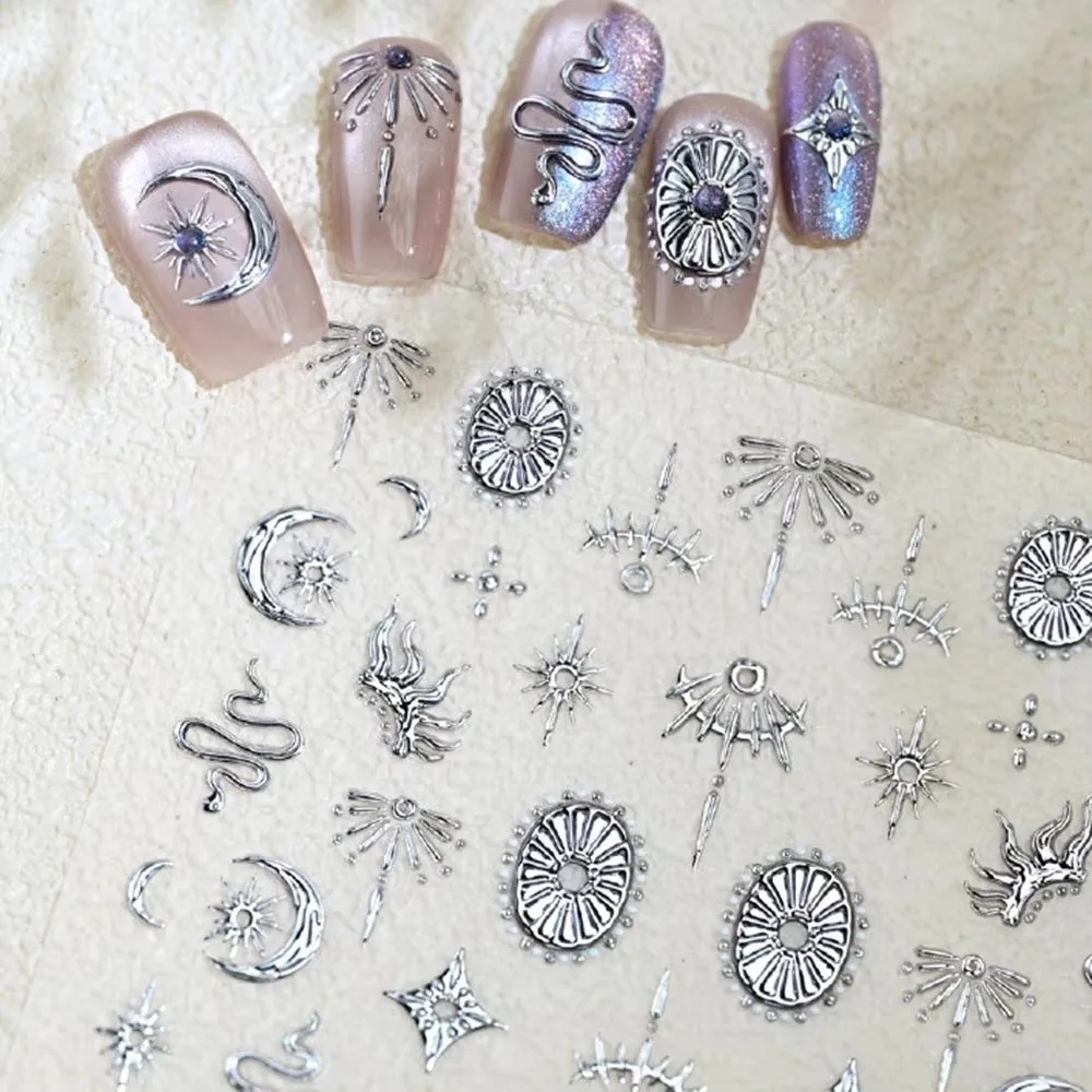 New Gold Silver Nail Stickers 5D Self-Adhesive Nail Art Slider Nail Decals Bronzing Stars Moon Totem DIY Nail Supplies