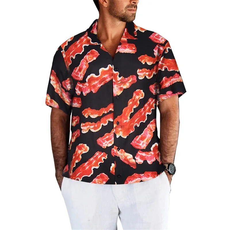 Men's Egg Pattern Print Beach Shirts Casual Short Sleeve Tropical Hawaiian Shirts For Men Funny Button Down Shirt Clothing