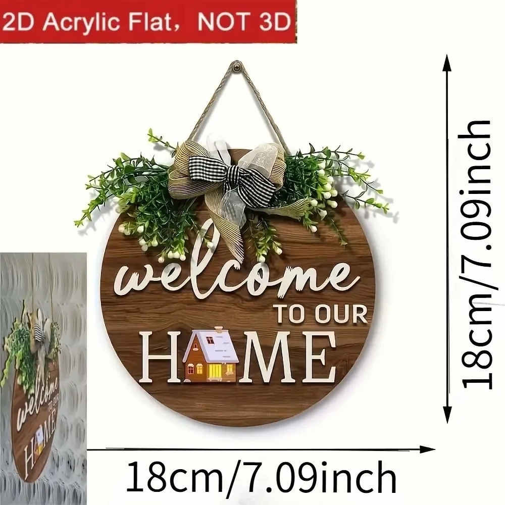 New 2D Flat 2D Round Welcome Sign Retro Style Floral Print Hanging Wooden Board Cat Print Warm Home Wall Sign Home Decor