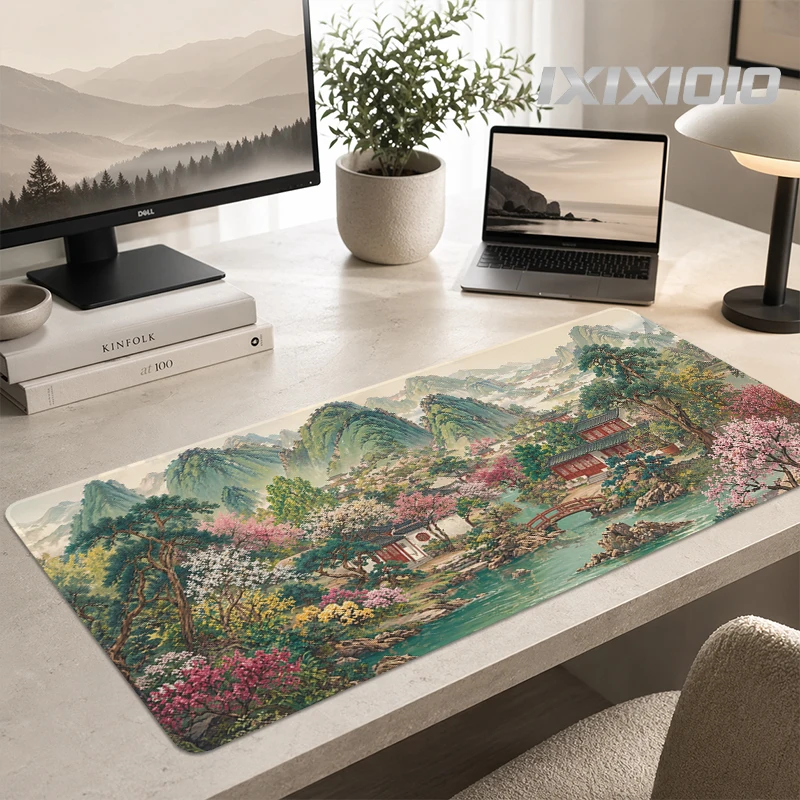 Image of Misty Mountain Paradise Mauspad, Gaming-Print-on-Demand-Mauspad für Zuhause, XXL-Mauspads, Büro-Tischmatte aus Naturkautschuk, Mausmatten