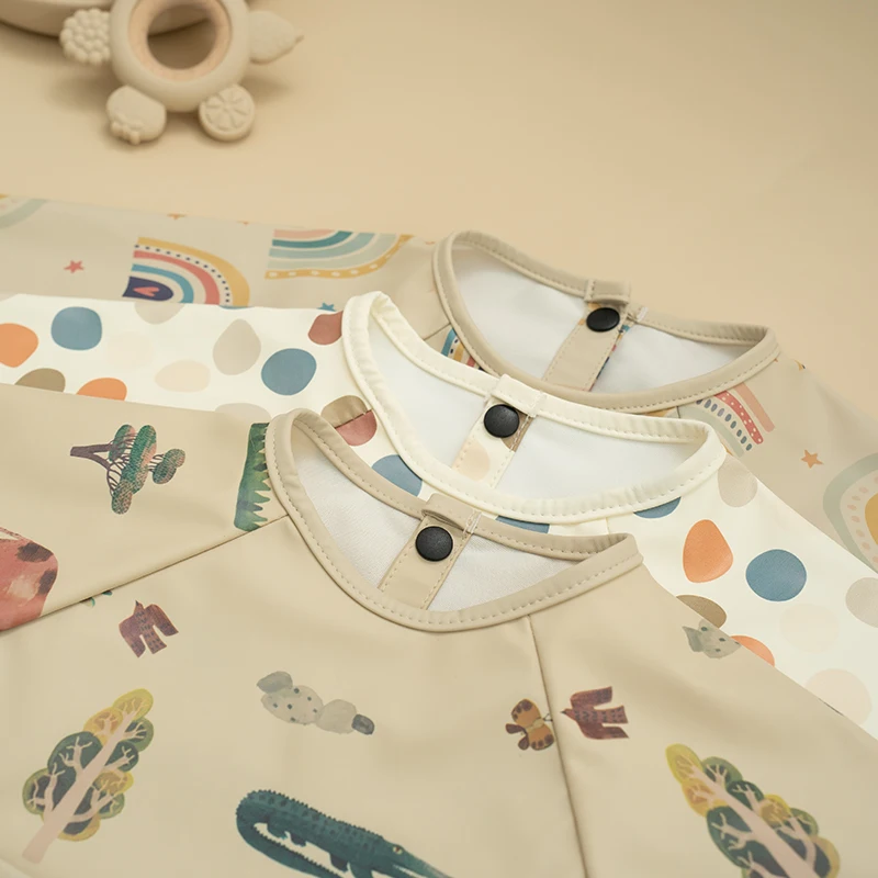 Waterproof Long-Sleeve Art Smock and Feeding Bib for Toddlers 4