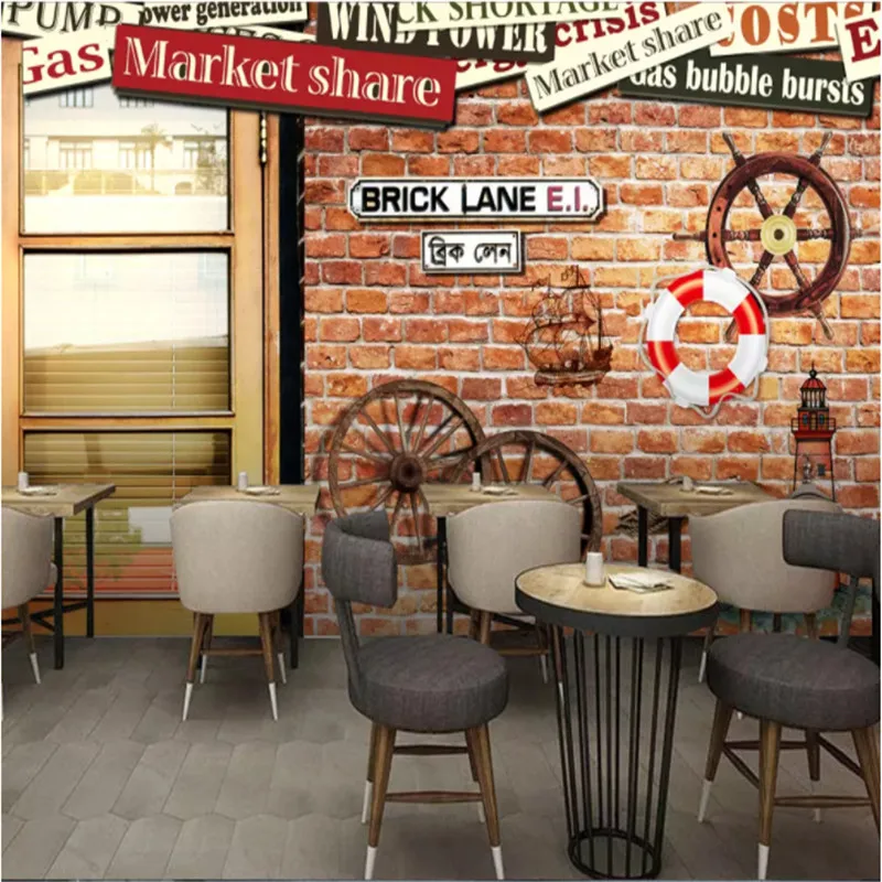 

Custom European Mural Wallpaper 3D Retro Nostalgic License Plate Wheel Red Brick Wall Bar KTV Restaurant Murals Paper Wall Decor