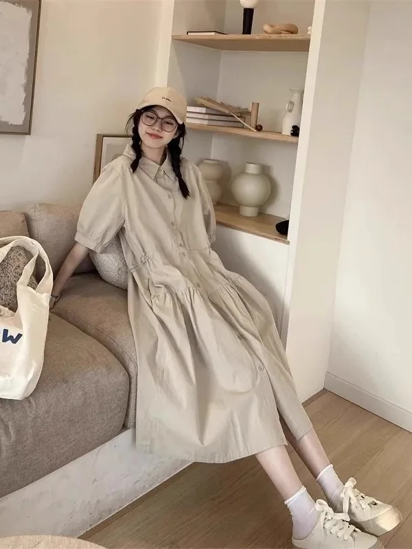 

Платье женское летнее повседневное с воротником, на одной пуговице, средней длины, А-силуэт, больших размеров