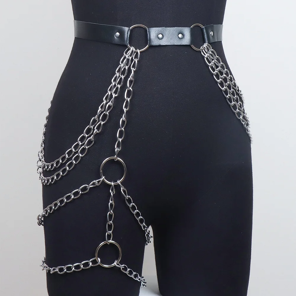 Fullyoung Sexy Harness Handmade Chains Pu Leather Garter Woman Fashion Belts Goth Punk Body Bondage Festival Rave Clothing