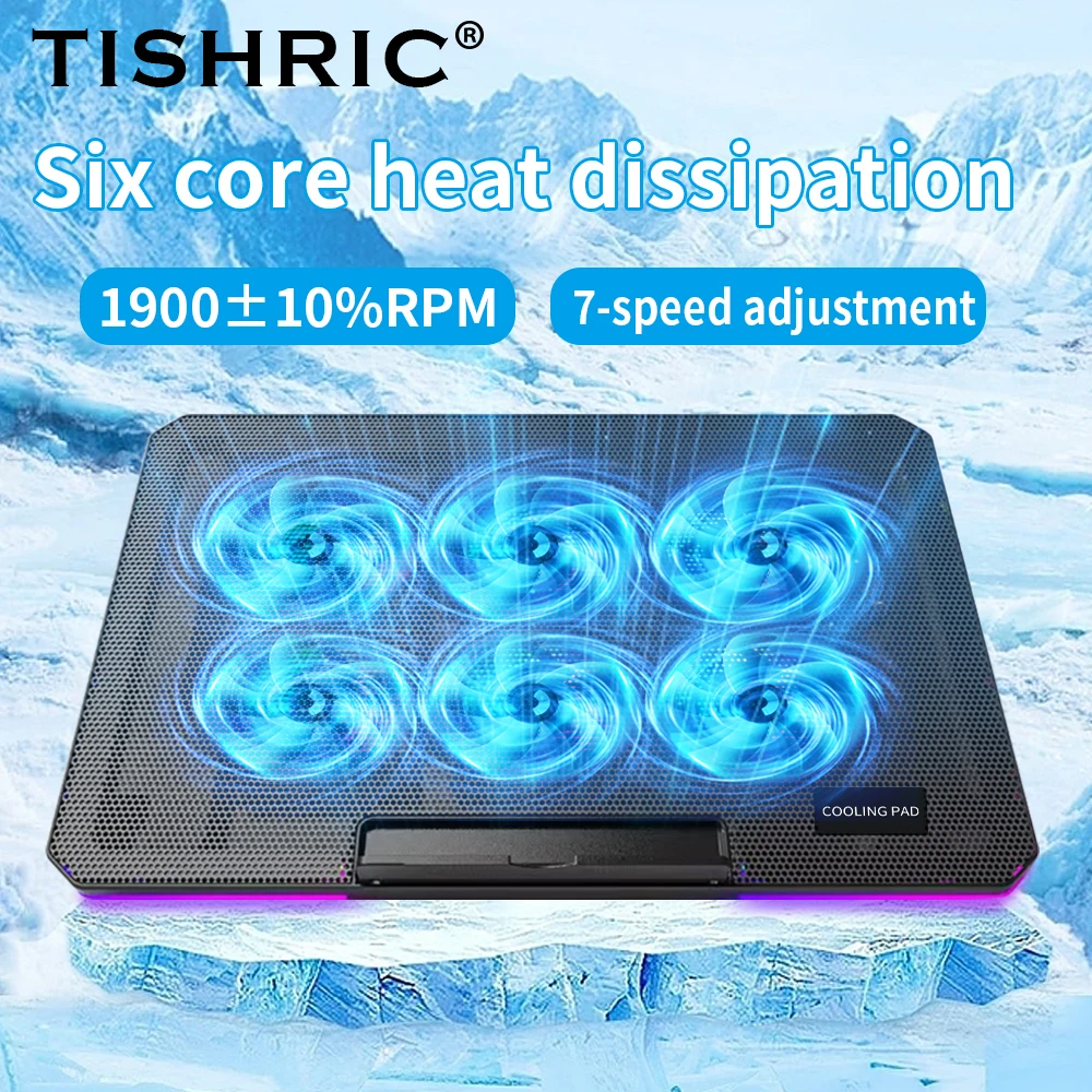 

TISHRIC Six Fan Speed Regulation Gaming Laptop Cooler Heat Sink 10RGB Breathing LEDS Suit for 12-17 inch Laptop Stand Holder