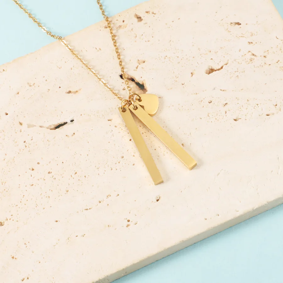 

2Pcs/Lot Mirror Polish Stainless Steel Love Heart Cutting Strip Namebar Pendant Necklace For DIY Women's Lovers Gift