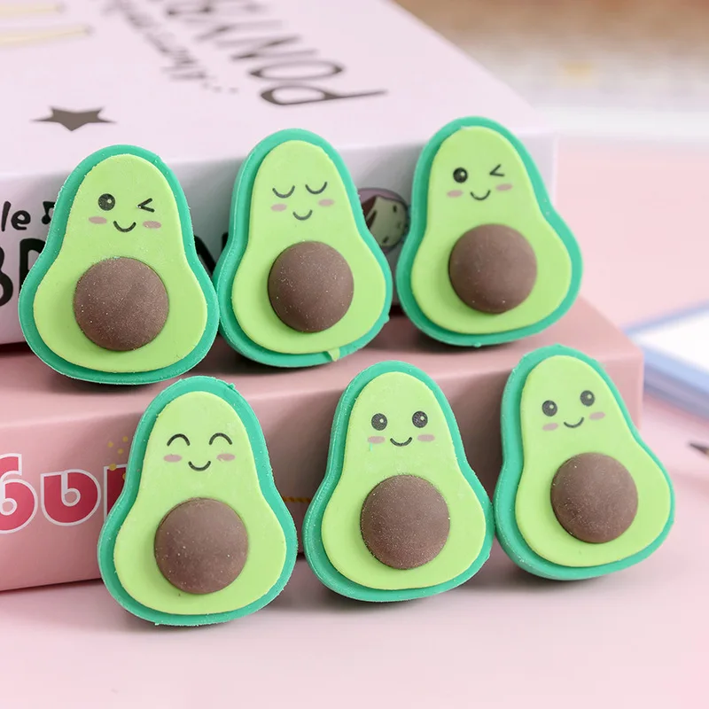 

12 Pcs Wholesale Erasers Cute Expression Avocado Boxed Rubber Set Christmas Gift Prizes for Students Supplies