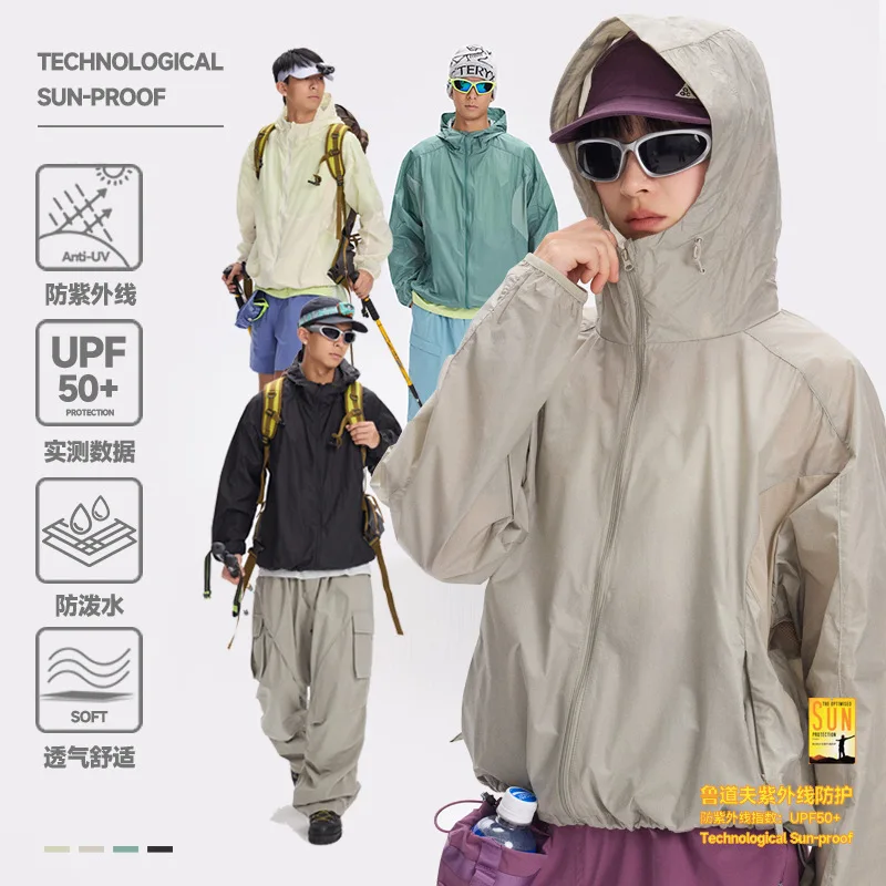 

UPF50 Outdoor Jacket Sun Protective Sports Hoodie Waterproof Cool Feeling Thin Coat Hiking Climbing Trekking Jacket Men Women