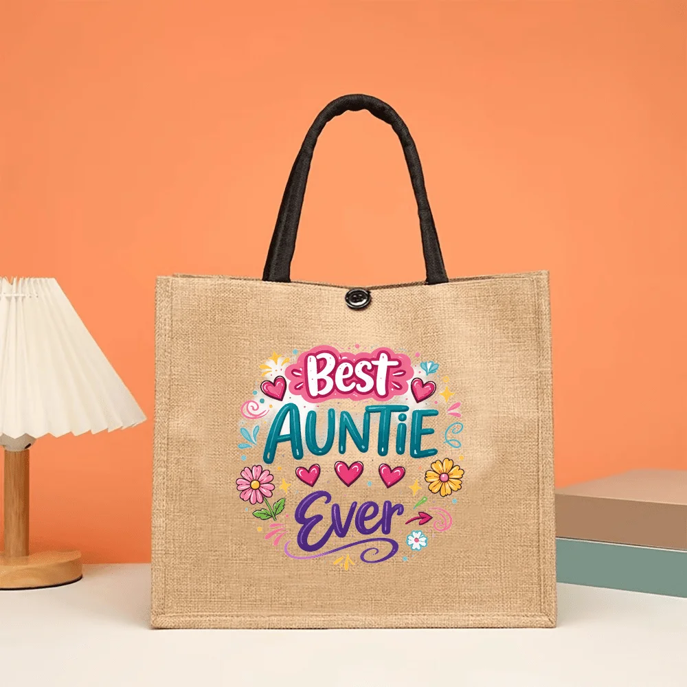Best Auntie Ever Floral Heart Print Tote Bag, Spring Style Shoulder Bag Appreciation Shopping Bag, Gentle Ladies' Handbag,