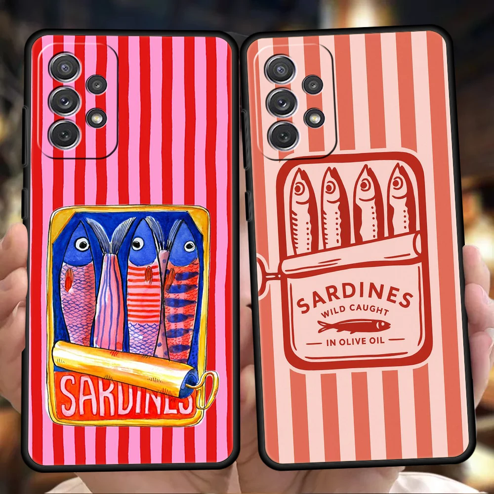 Phone Case for Samsung Galaxy A13 A15 A17 A22 A23 A25 A31 A32 A33 A35 A41 A51 A52 A55 Soft TPU Shell Funny Fish Sardines Laser