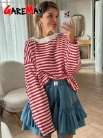 T-shirt Rayé à Manches sulfpour Femme, 95% Coton, Noir et Blanc, Décontracté, Basique, Vintage 6