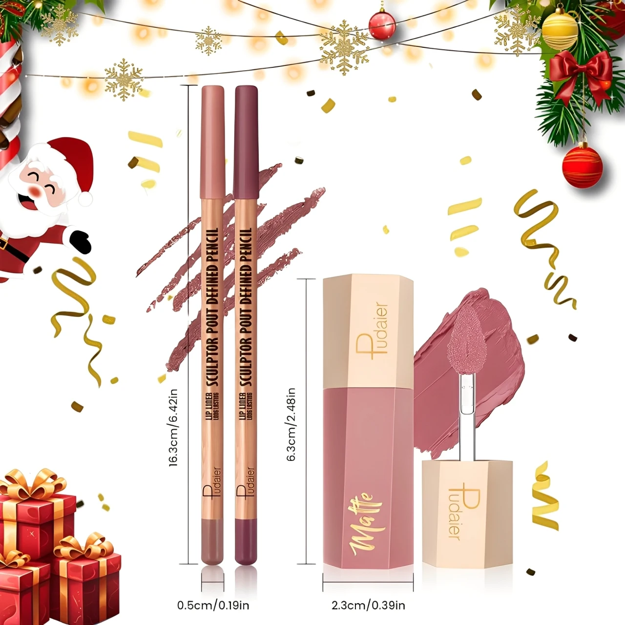 مجموعة الشفاه الخالية من العيوب: قلم تحديد الشفاه غير اللامع وملمع الشفاه، تركيبة حريرية ناعمة ومقاومة للتلطخ وغير قابلة للتجفيف لشفاه أكملها.