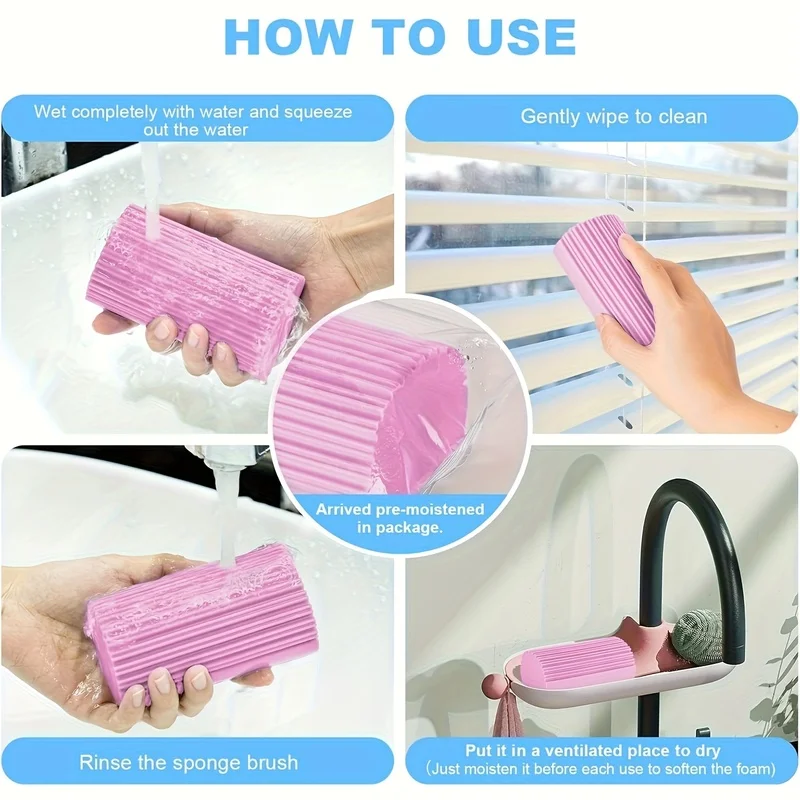 1Magic Dust Cleaning Sponge，PVASponge，Suitable for Cleaning Blinds、Glass Skirting Board、Air Vent、Wet Wiping of Railings, windows