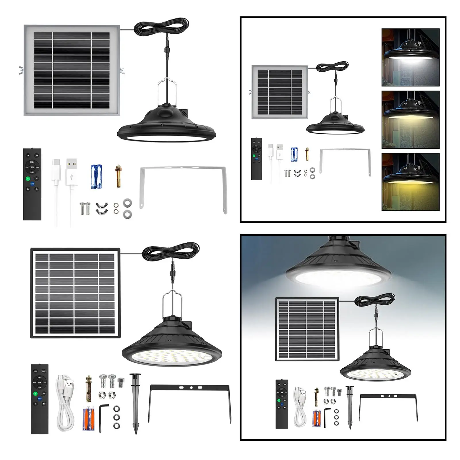 

Solar Shed Light Dimmable Brightness Solar Pendant Light Indoor Outdoor Lights for Patio Courtyard Storage Room Balcony Camping