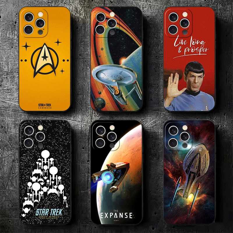 Coque Souple Star Movie T-Trek pour iPhone 11 13 14 15 16 Pro Max 17 Air 16E 12 Mini 7 Noir Fundas Housse Arrière