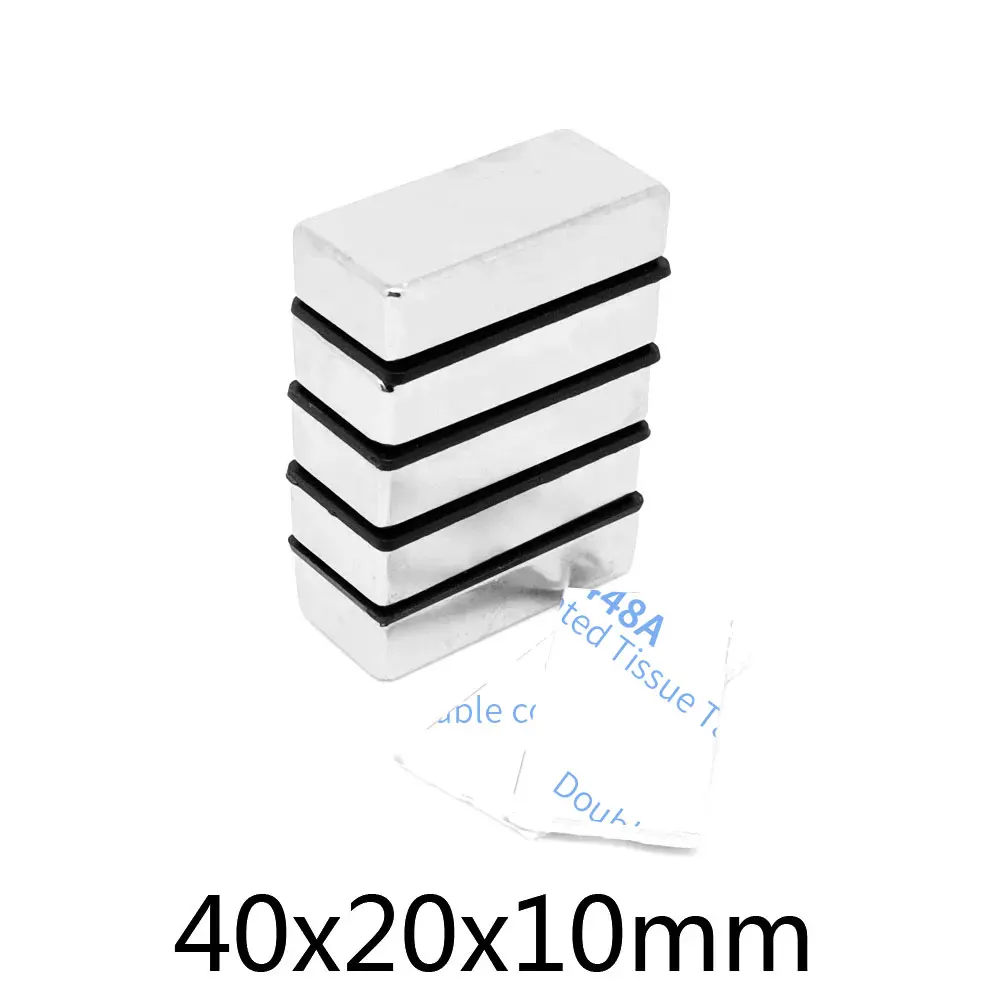 1/2/3/5PCS 40x20x10mm Sheet Strong Powerful Magnets With 3M Self - Adhesive 40*20*10 Thick Block Permanent NdFeB Magnet 40x20x10