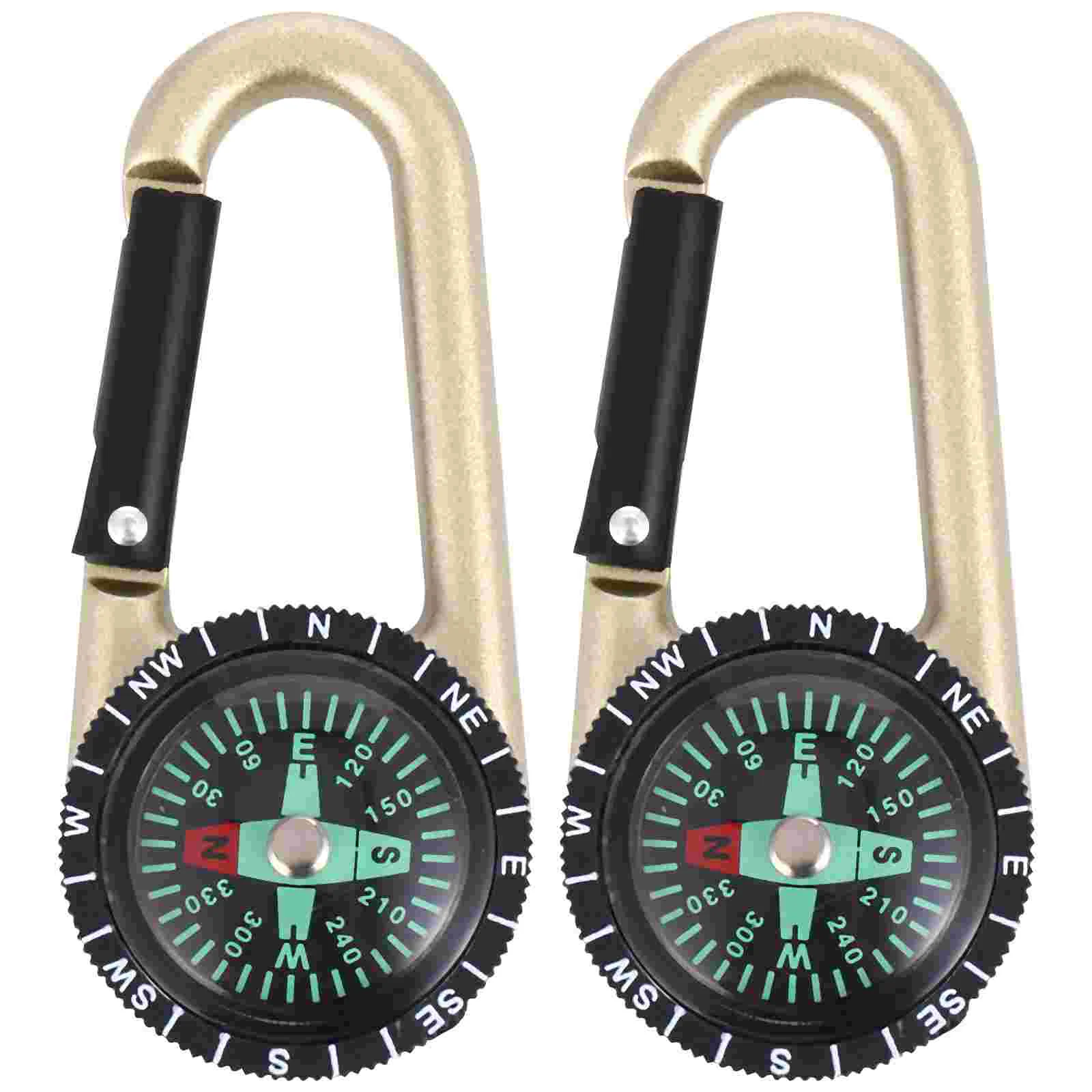 

2 Pcs Carabiner Compass Outdoor Waterproof Major Camping Alloy Zinc Climbing Pocket Key Chain Clip