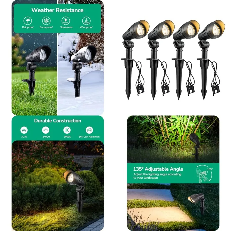 

Low Voltage LED Landscape Lights with 35° Beam Angle, 3.2W 240LM 3000K Outdoor Landscape Lighting, CRI 80, Waterproof SpotLight