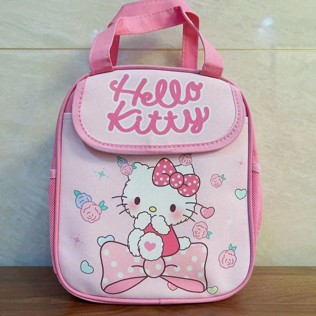 Sanrio-fiambrera con patrón de dibujos animados de Hello Kitty, bolso de lona de PU Kuromi, bolsa de viaje portátil de gran capacidad para niña