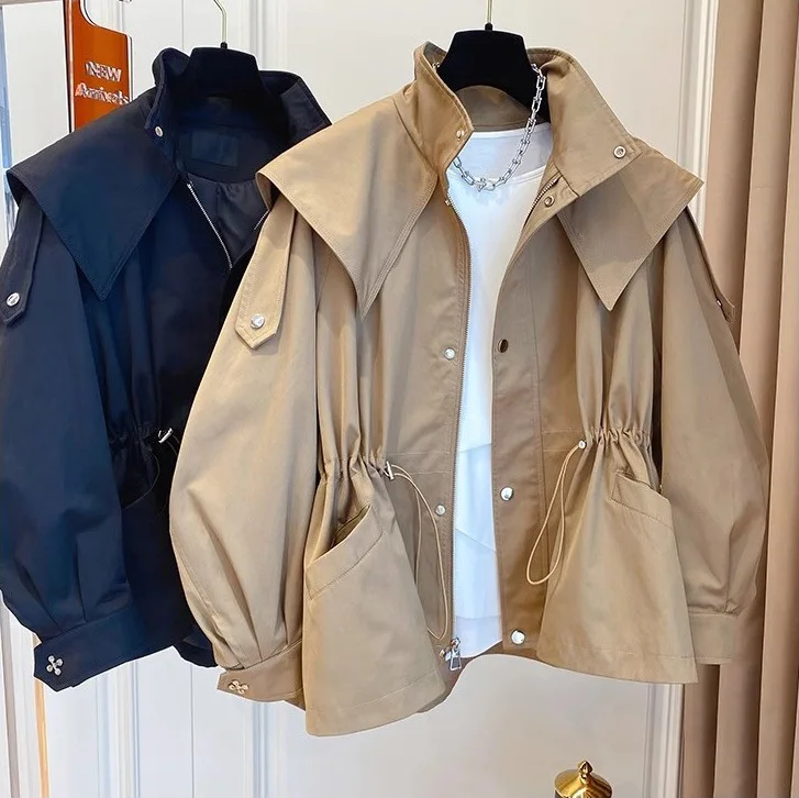 Jumper Coat for Women, 2026 Spring-Autumn New Style, Drawstring Waist Cinched, Workwear Style Jacket, Long-Sleeved Top