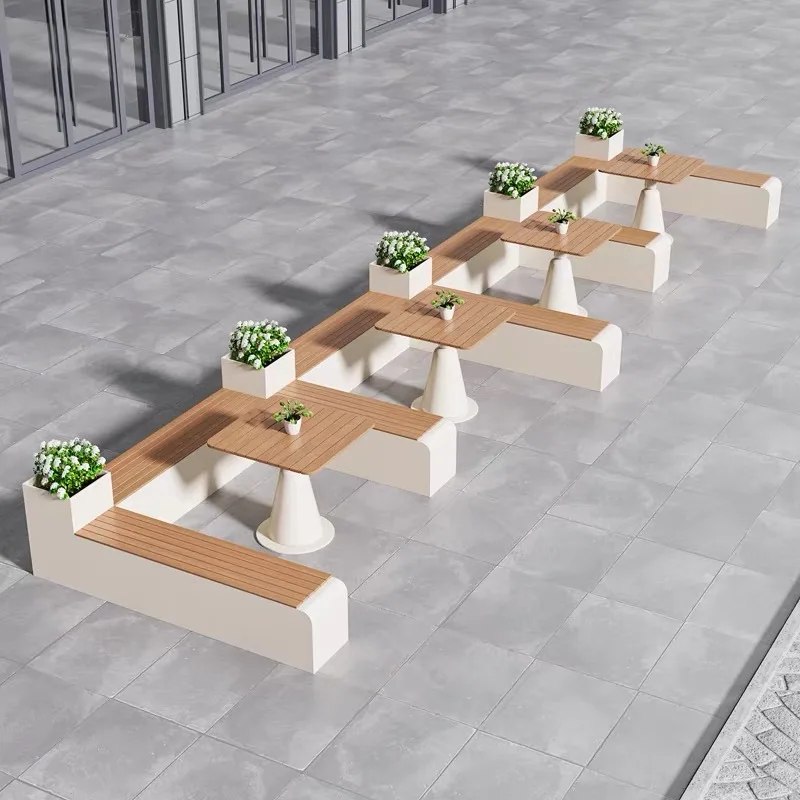 Outdoor park tables and chairs square flower box fence bench combination waterproof and sunscreen