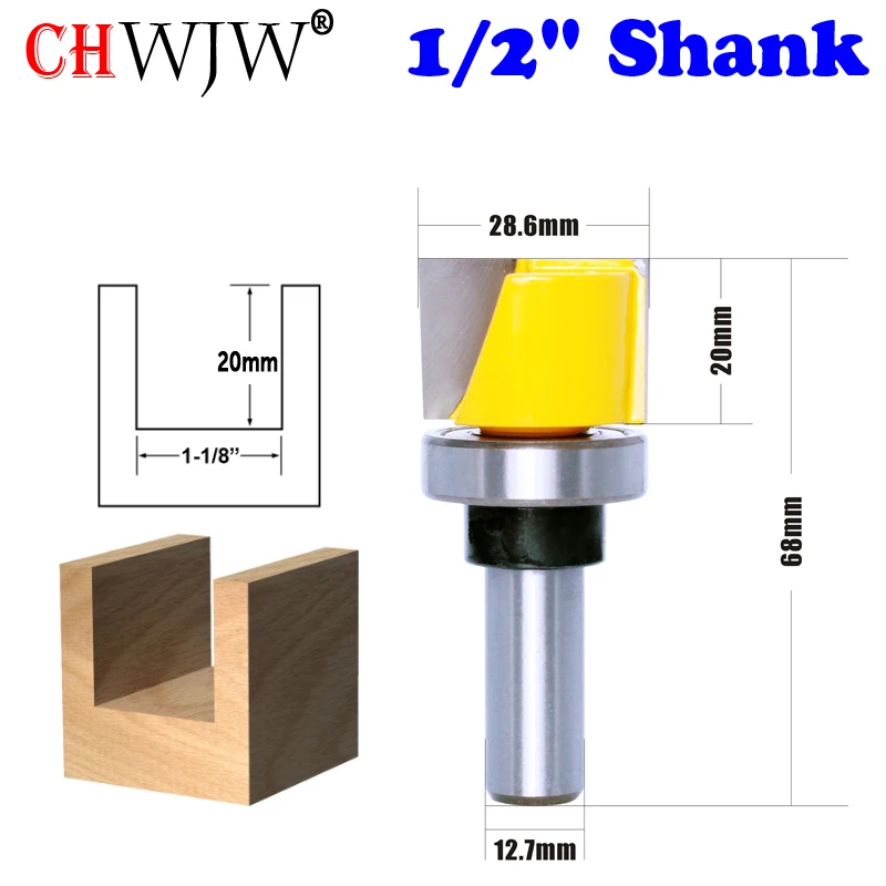 

Фреза CHWJW для обрезки хвостовика 1/2 дюйма, 1-1/8 дюйма, ширина х 3/4 дюйма, для зачистки H-образного дна, 1 шт.
