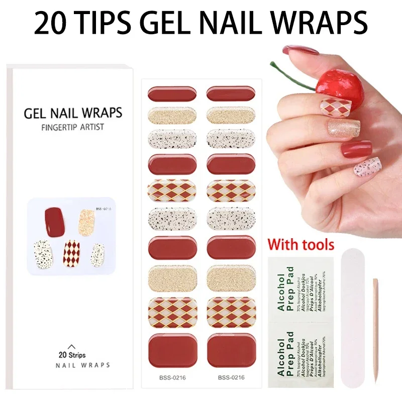 New Design Semi-Cured Gel Nail Srtips Adhesive Long Lasting Wraps Nail Gel Stickers UV Lamp Manicure At Home Nail Tips Decal