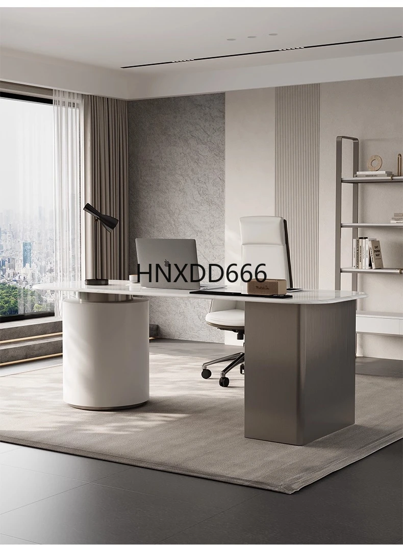 مكتب كمبيوتر مكتبي فاخر من Light Rock Slab، مكتب كتابة بمظهر خرساني بسيط وحديث للمنزل والمكتب