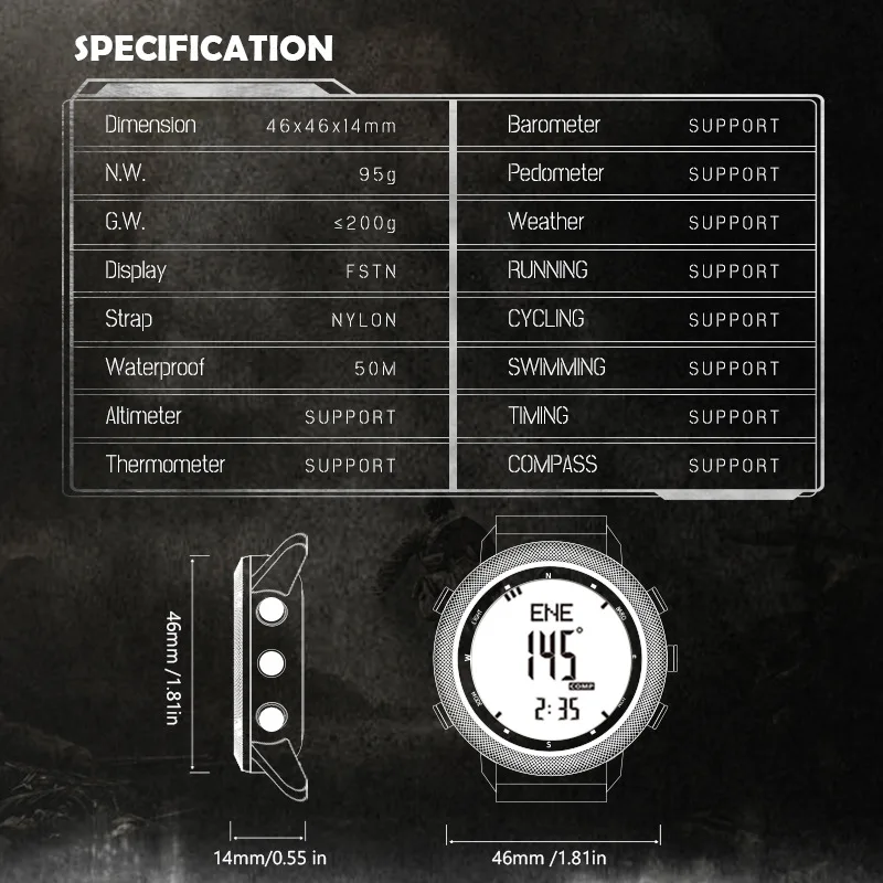 North Edge APACHE46 Watch – Waterproof Multi-Function with Compass  Altimeter, Barometer Thermometer & Metronome for Outdoor Sp