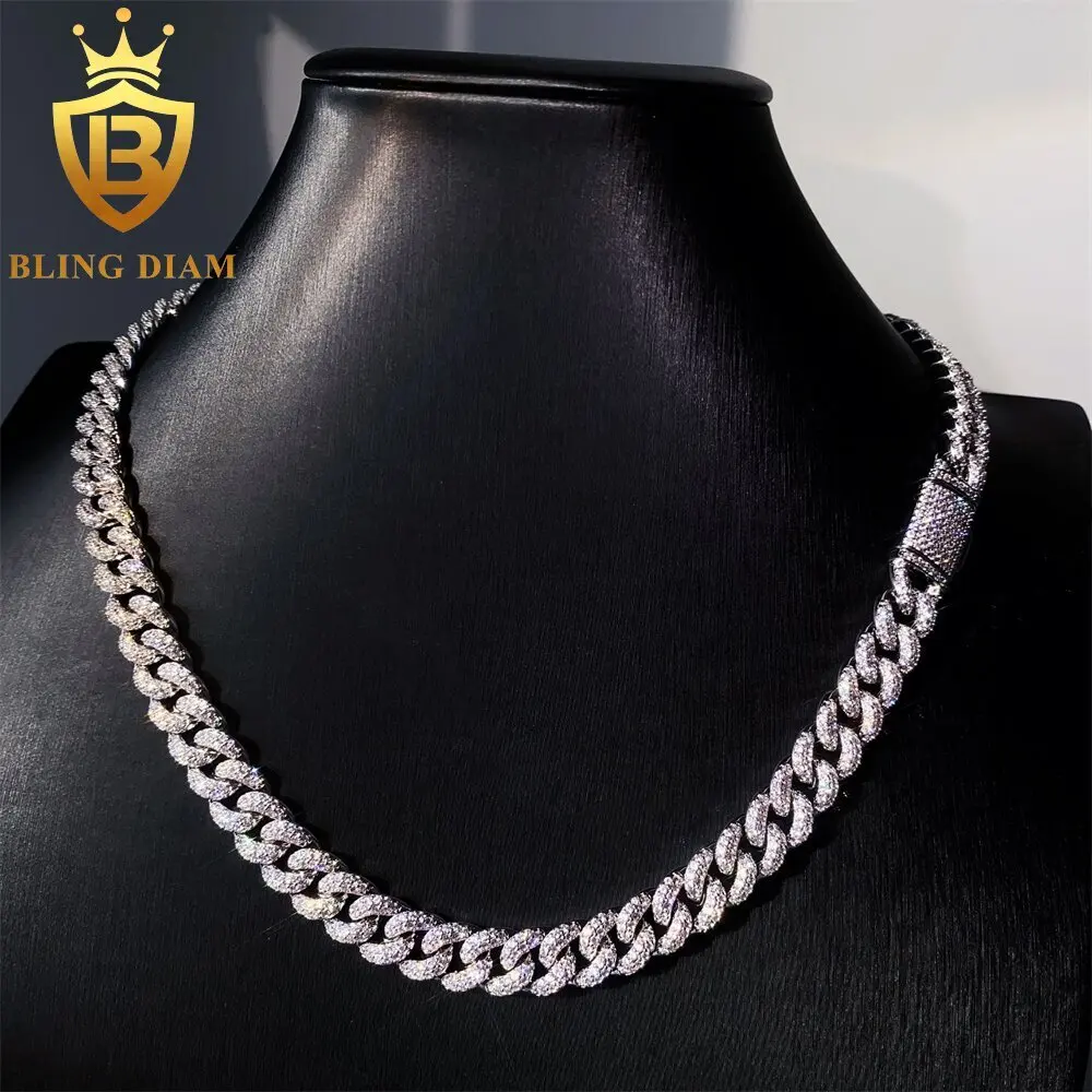 Hip Hop Jewelry Iced Out Vvs Moissanite Cuban Link Chain Necklace High Quality Diamond Cuban Chain