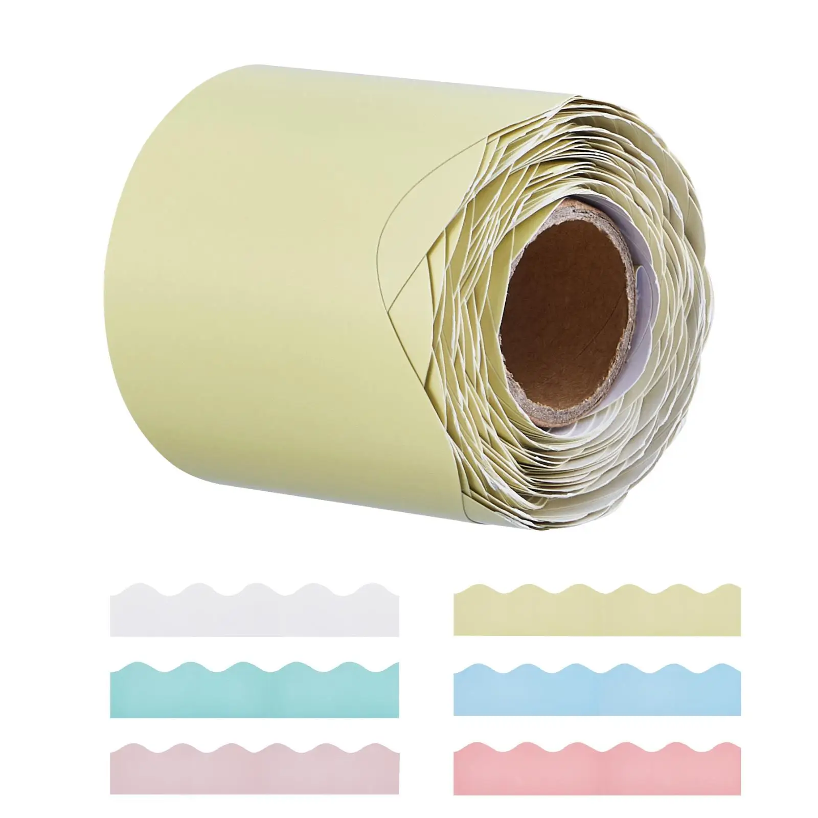 6 Rolls Pastel Scalloped Bulletin Board Borders 32.8 Feet Boho Wavy Line Paper Border Trim Colorful Classroom Wall Decoration for school Party DIY Supplies