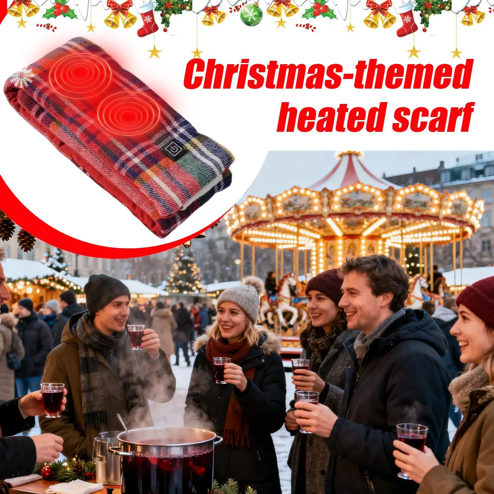 Bufanda calefactora con temática navideña, calentador de cuello para clima frío, bufanda calefactora eléctrica para mujeres, hombres, él, sus adultos, padre, madre