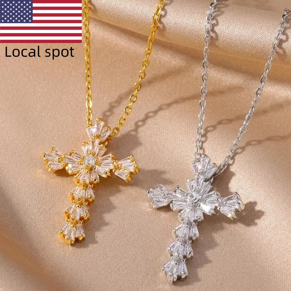 

1Pc Copper Inlaid Zircon Cross Pendant Necklace, High-End Luxury Low-Allergy Ins, Girls Banquet Party Wedding Jewelry
