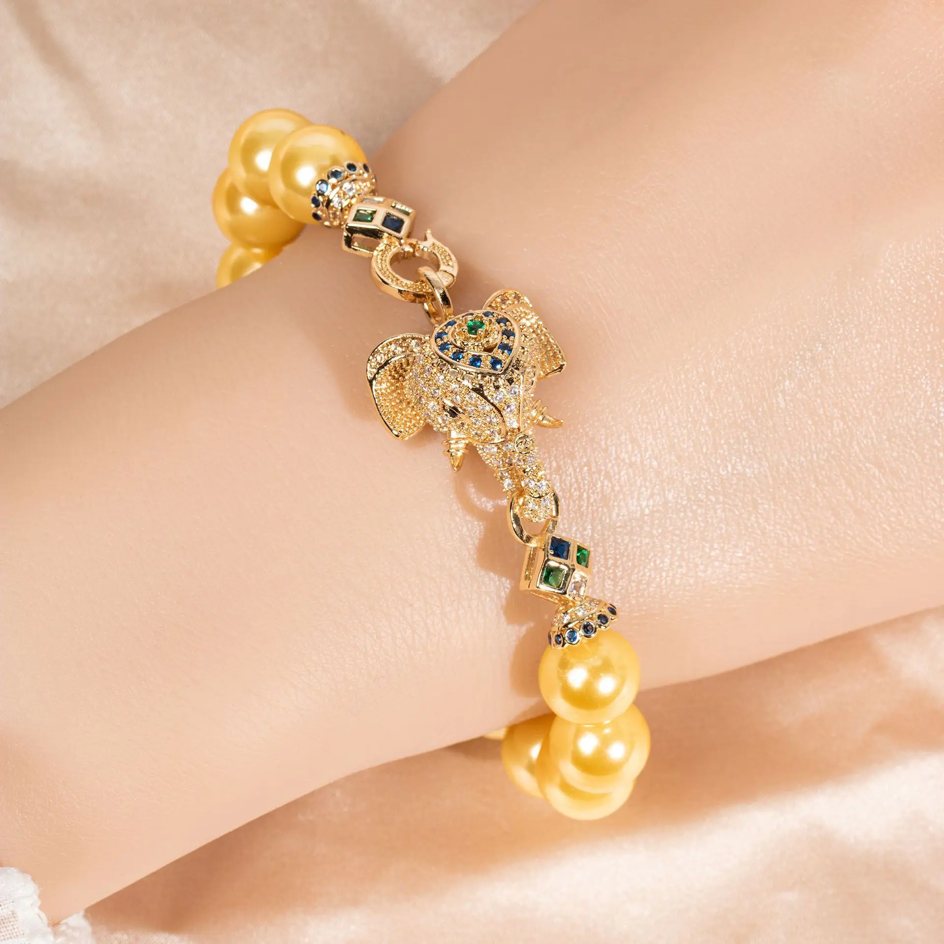Light Luxury Premium Auspicious Elephant Design Bracelet Multicolour Women's Costume Jewellery Set Wedding Banquet Gift Z-71