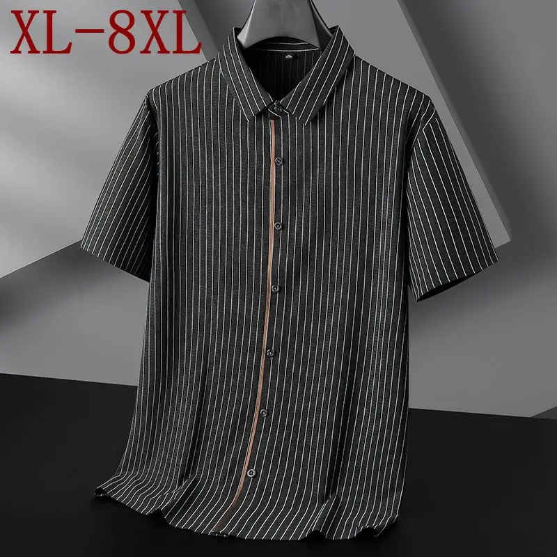 

8XL 7XL 6XL 2026 New Summer High End Luxury Striped Shirt Man Brand Clothes Casual Loose Mens Shirts Skin Friendly camisa hombre