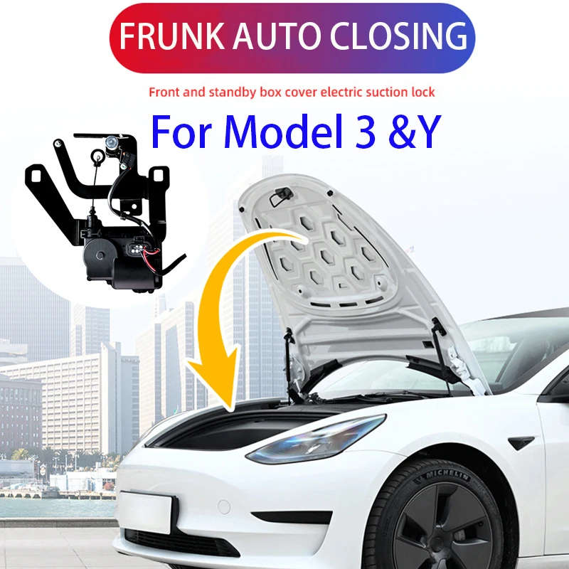 Front Spare Box Electric Lock Soft-closing For Tesla Model 3 Y 2017-2024 Automatic Adsorption Easy Installation